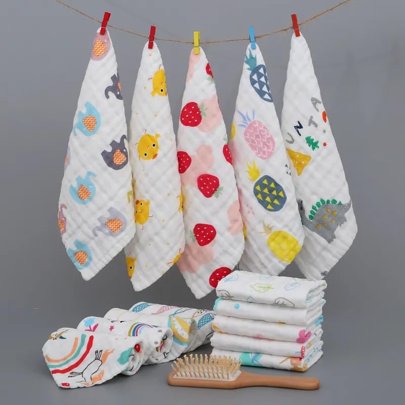 THE PURE NEST Muslin Cotton Baby Face Towels | 6-Layer Extra Soft Newborn Napkins, Hypoallergenic & Reusable | Baby Hankies for Infants, Toddlers & Kids | Pack of 5 | 24×24 cm - Image 1