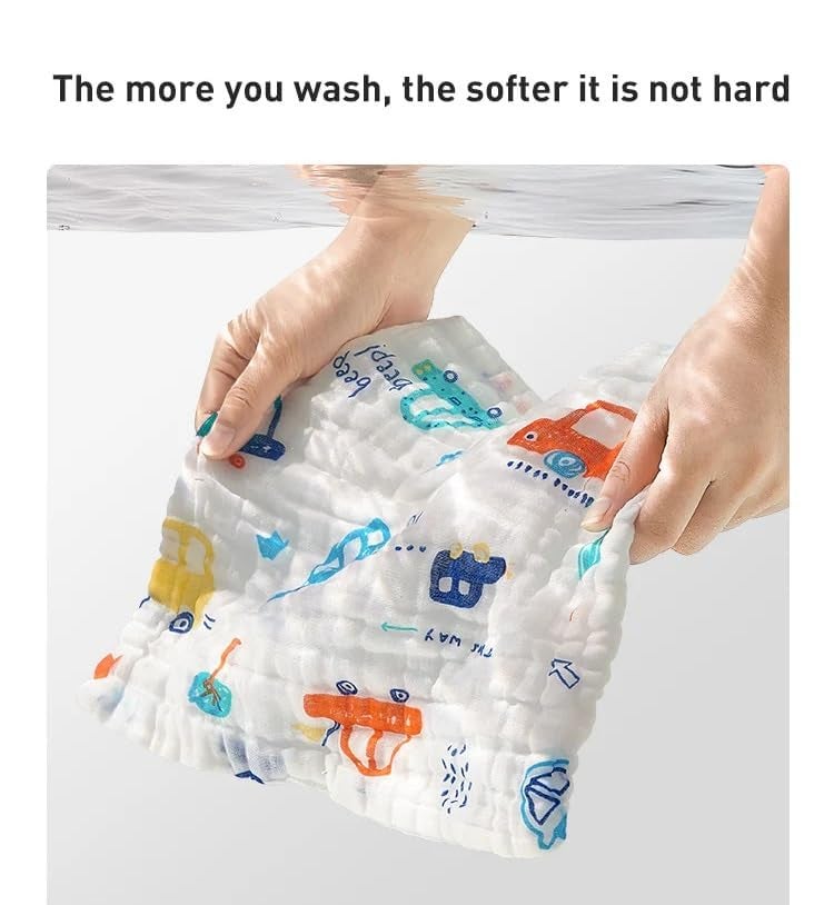 THE PURE NEST Muslin Cotton Baby Face Towels | 6-Layer Extra Soft Newborn Napkins, Hypoallergenic & Reusable | Baby Hankies for Infants, Toddlers & Kids | Pack of 5 | 24×24 cm - Image 3