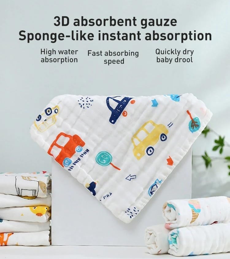 THE PURE NEST Muslin Cotton Baby Face Towels | 6-Layer Extra Soft Newborn Napkins, Hypoallergenic & Reusable | Baby Hankies for Infants, Toddlers & Kids | Pack of 5 | 24×24 cm - Image 4