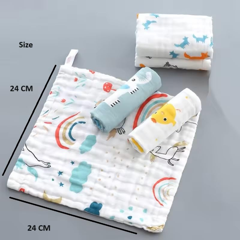 THE PURE NEST Muslin Cotton Baby Face Towels | 6-Layer Extra Soft Newborn Napkins, Hypoallergenic & Reusable | Baby Hankies for Infants, Toddlers & Kids | Pack of 5 | 24×24 cm - Image 2