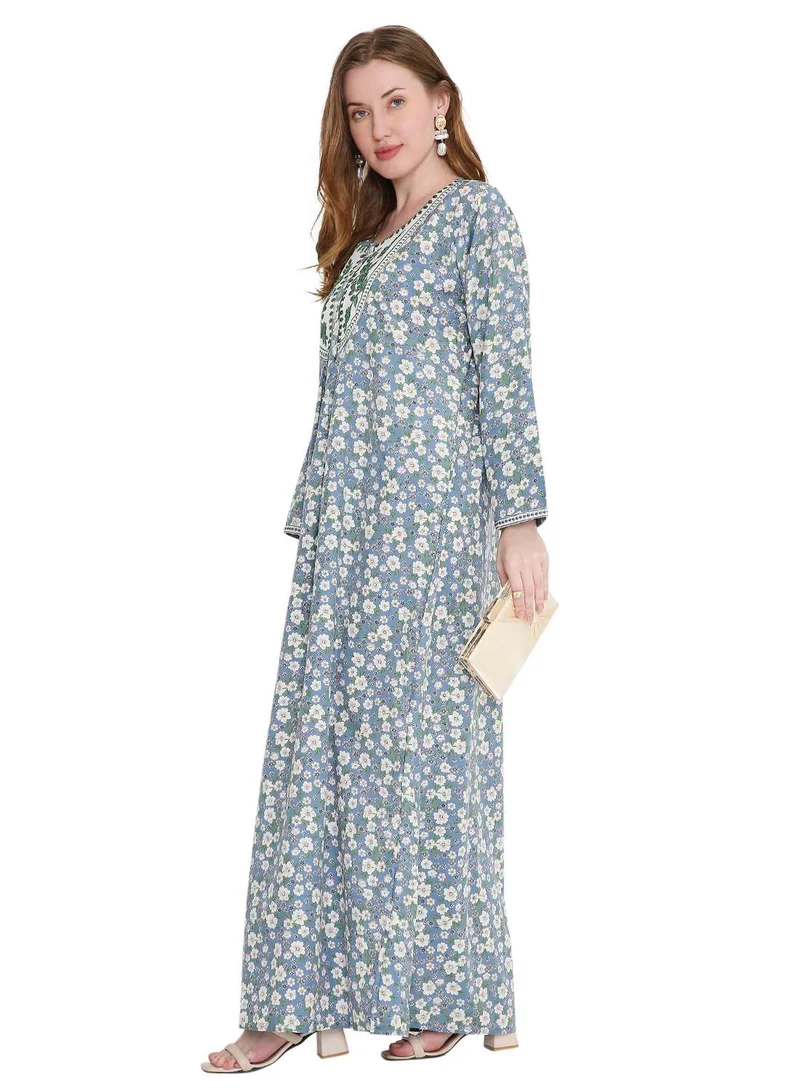 HANA & SARA refined long viscose farasha with stunning thread embroidery arabic kaftan jalabiya dress