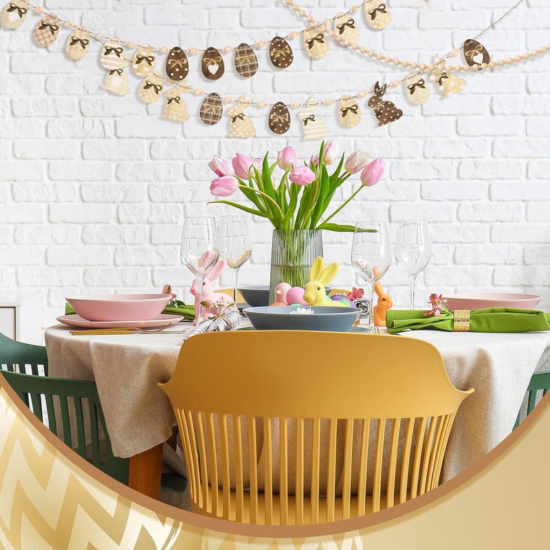 Marsui Wooden Easter Mantle Garland Decoration Vintage Farmhouse Bunny Rabbits Eggs and Wooden Beads with Ropes DIY Spring Garland Happy Easter Banner for Wall Shelf Home Fireplace Decor - Image 4