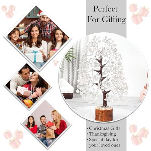 HindCraft Clear Quartz Crystal Tree Good Luck Showpiece for Home Decor Items Crystals Gemstones Bonsai Money Tree for Good Luck, Decoration Gift Item, Silver Wire, 10-12 inch - Image 4