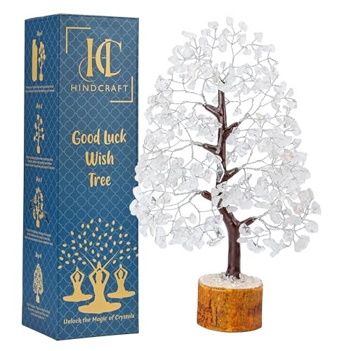HindCraft Clear Quartz Crystal Tree Good Luck Showpiece for Home Decor Items Crystals Gemstones Bonsai Money Tree for Good Luck, Decoration Gift Item, Silver Wire, 10-12 inch - Image 1