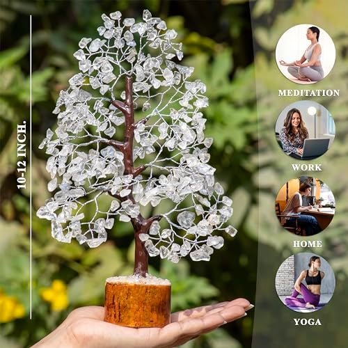 HindCraft Clear Quartz Crystal Tree Good Luck Showpiece for Home Decor Items Crystals Gemstones Bonsai Money Tree for Good Luck, Decoration Gift Item, Silver Wire, 10-12 inch - Image 2