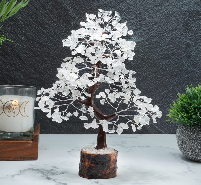 HindCraft Clear Quartz Crystal Tree Good Luck Showpiece for Home Decor Items Crystals Gemstones Bonsai Money Tree for Good Luck, Decoration Gift Item, Silver Wire, 10-12 inch - Image 5
