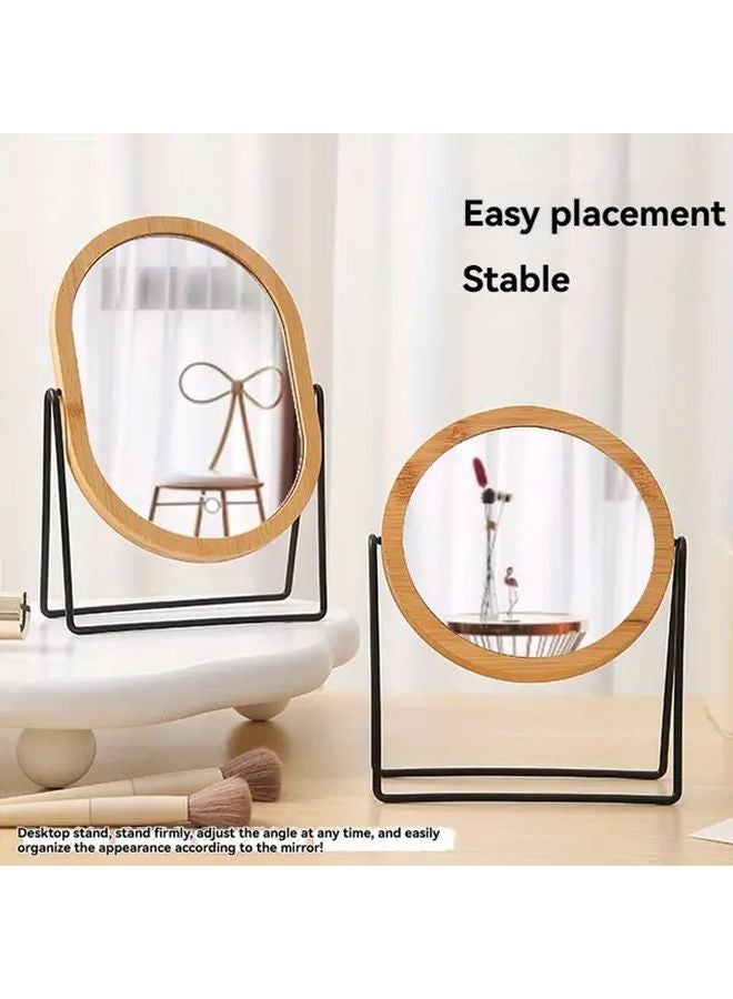 Square Bamboo Wooden Vanity Mirror Dual Sided Rotating Magnification For Home Travel - Image 3