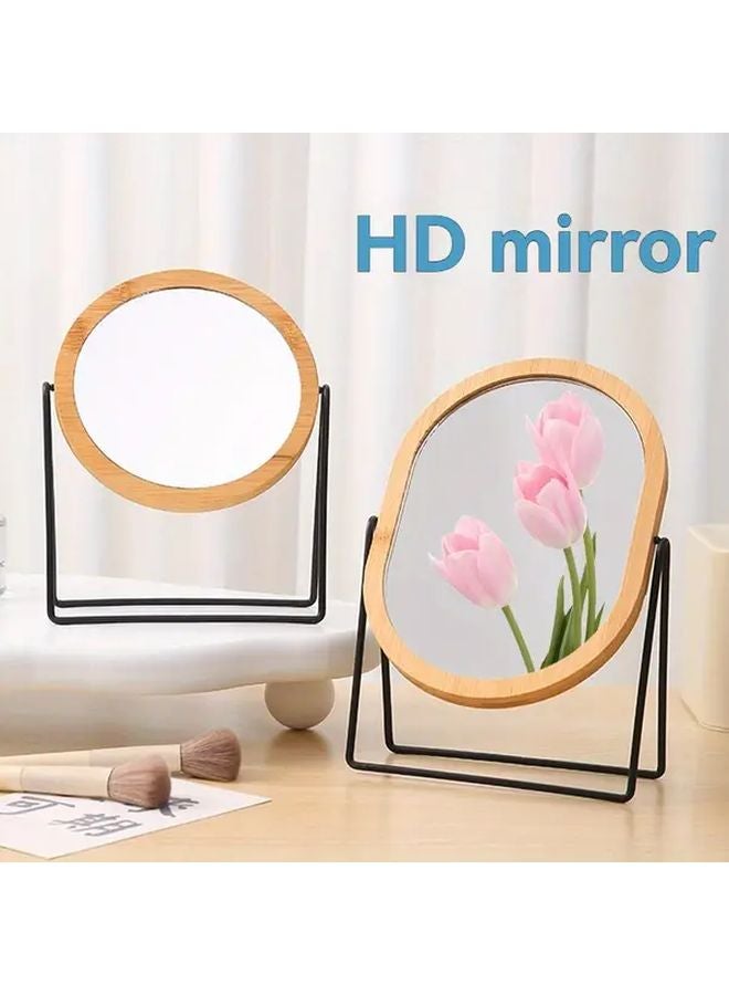 Square Bamboo Wooden Vanity Mirror Dual Sided Rotating Magnification For Home Travel - Image 1