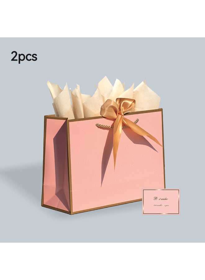 Kawkab Pink 2-Piece Gift Set with Handles and Ribbons, Includes 2 Large Gift Bags, 4 Sheets of Tissue Paper, and 2 Greeting Cards. Perfect for Birthdays, Weddings, Holidays, Parties, and Special Occasions. Dimensions: 32x11x25cm. - Image 1