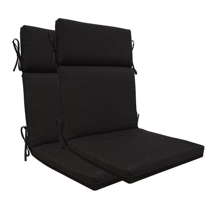 Indoor Outdoor High Back Chair Cushions Replacement Patio Chair Seat Cushions Set of 2 Olefin Black