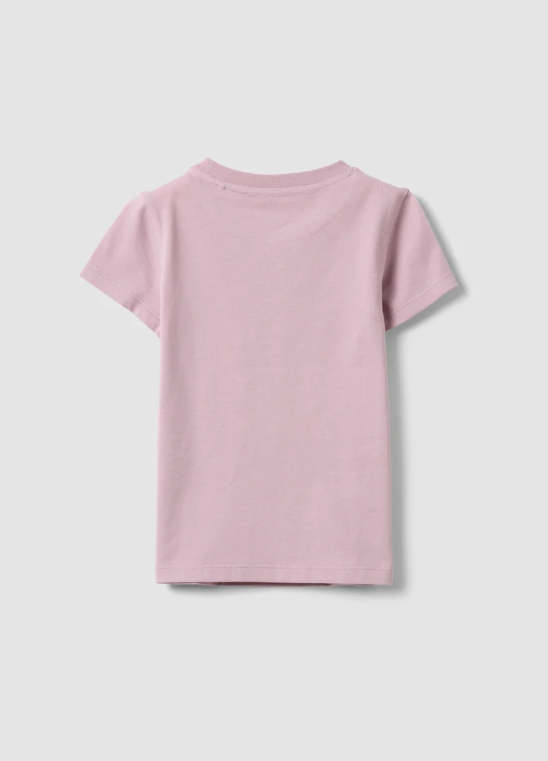 او في اس OVS Girlsâ€™ Pink Organic Cotton T-Shirt With Print And Glitter