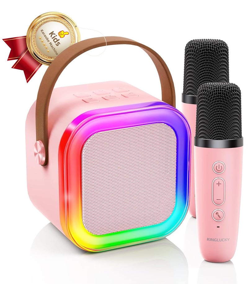 Kinglucky Mini Karaoke Machine for Kids Top Birthday Gift Pick for Girls Ages 3 4 5 6 7 8 9 10 11 12 Years Old Kids Personal Video Players Accessories with 2 Mics Valentines Day Gifts Pink - Image 2