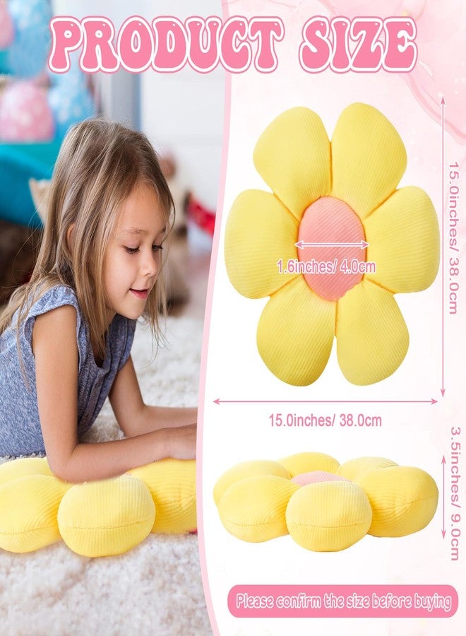 Reginary 4 Pcs Flower Floor Pillows Cute Plush Flower Throw Pillows Daisy Floor Seat Cushion Chair Pads for Back to School First Day of School for Sofa Couch Bed Decor(15 Inch,Light Color) - Image 2