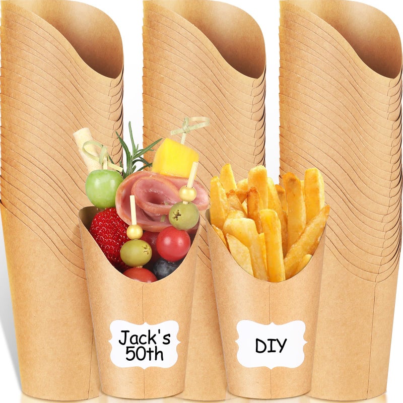 Vicuna R Charcuterie Cups French Fry Holder 50PCS Appetizer Cups for Parties  50 Labels 12 oz Kraft French Fry Cup Disposable Brown Paper Snack Cup Charcuterie Boards Accessories