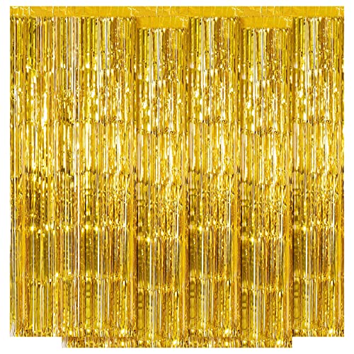 Ohiyoo 5 Pack Gold Fringe Backdrop 32ft x 82ft Foil Curtain Tinsel Foil Fringe Curtains Backdrop Tinsel Backdrop Streamers for Birthday Curtain Party Decoration Wedding Christmas Decoration Gold - Image 1