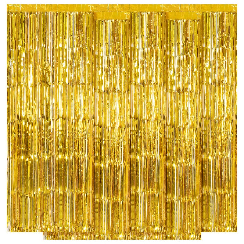 Ohiyoo 5 Pack Gold Fringe Backdrop 32ft x 82ft Foil Curtain Tinsel Foil Fringe Curtains Backdrop Tinsel Backdrop Streamers for Birthday Curtain Party Decoration Wedding Christmas Decoration Gold - Image 2
