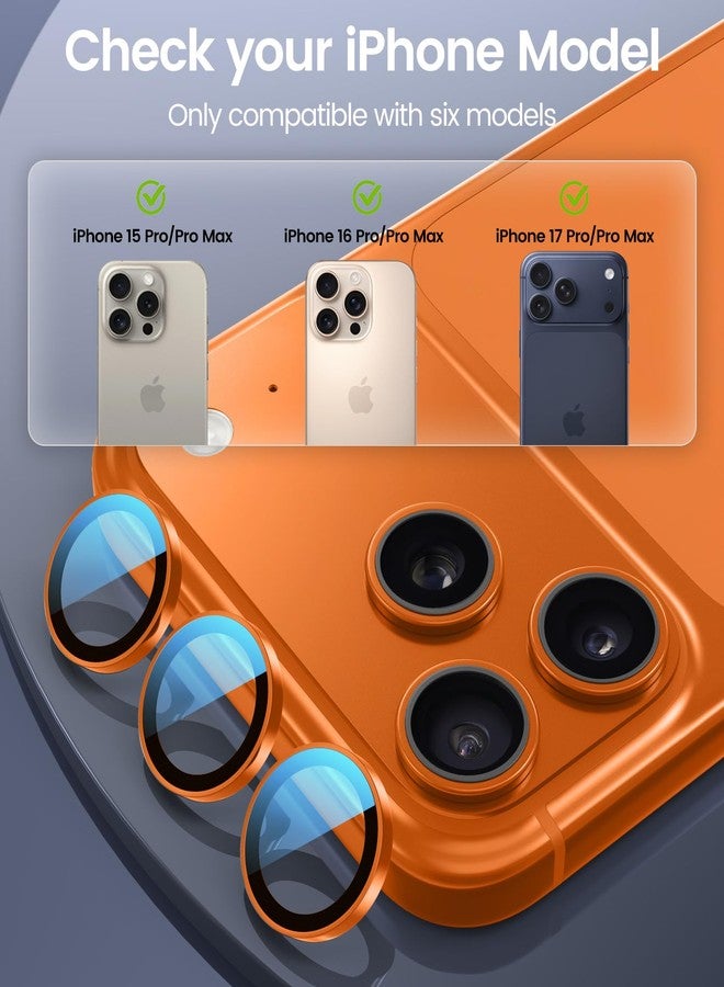PandaShield 2-Pack Anti-Reflection Camera Lens Protector for iPhone 17/16/15 Pro & Pro Max, Easy Installation, Anti-Scratch,9H Hardness,98% Ultra Clarity,Maintains Original Lens Design - Cosmic Orange - Image 2