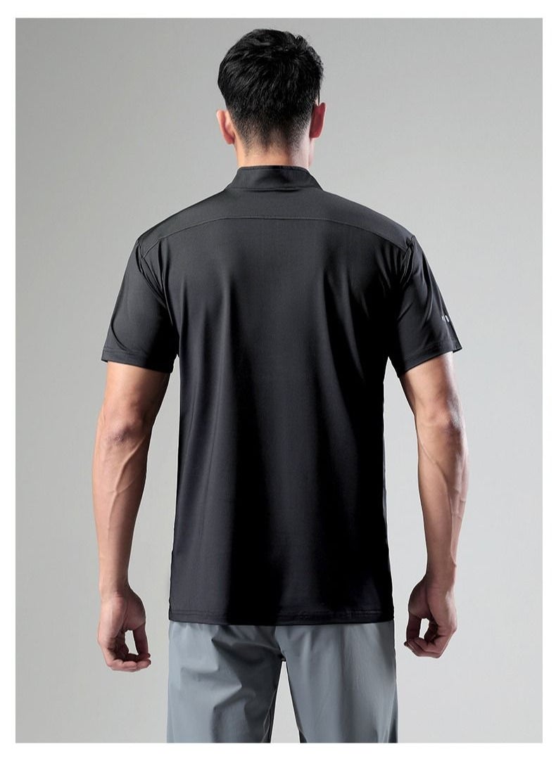 UTDOORWEAR - Men's New Summer Casual Stand-up Collar Polo Short Sleeve Sports Half Zip Quick Dry T-Shirt - Image 1