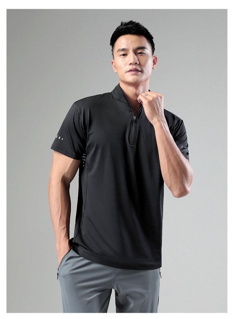 UTDOORWEAR - Men's New Summer Casual Stand-up Collar Polo Short Sleeve Sports Half Zip Quick Dry T-Shirt - Image 1