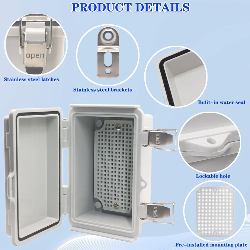 YETLEBOX Waterproof Electrical Box Junction Box Weatherproof IP67 ABS Plastic Enclosure Switch Router Project Box Electronics Enclosure with Mounting Plate Wall Bracket Grey 5.9"x3.9"x2.8" - Image 3