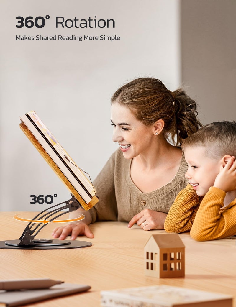 nulaxy حامل كتب نولاكسي من الخيزران 360 درجة قابل للدوران للقراءة، حامل كتب دراسية قابل للتعديل للقراءة بدون استخدام اليدين، حامل كتب مطبخ مكتبي قابل للطي مع مشابك صفحات واقية، يناسب جميع الكتب - رمادي - Image 4
