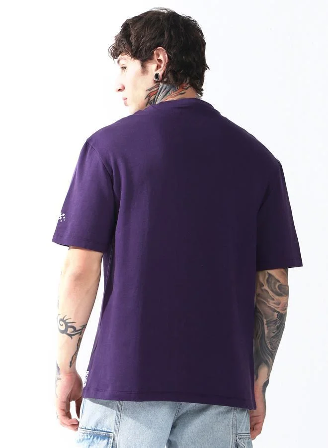 HIGH STAR Moto Racer Graphic Printed Round Neck Short Sleeves Relaxed Fit Cotton T-shirt