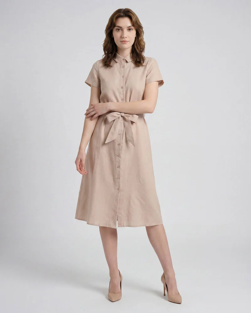 REDTAG Women Beige Button Front Belted Casual Dress