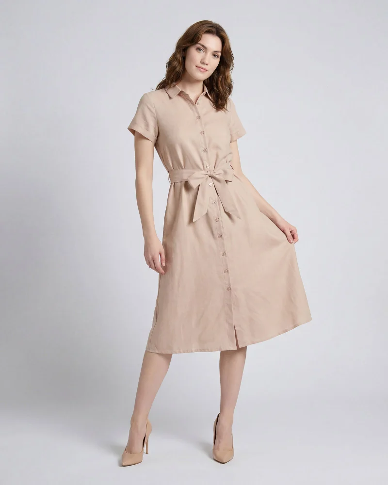 REDTAG Women Beige Button Front Belted Casual Dress