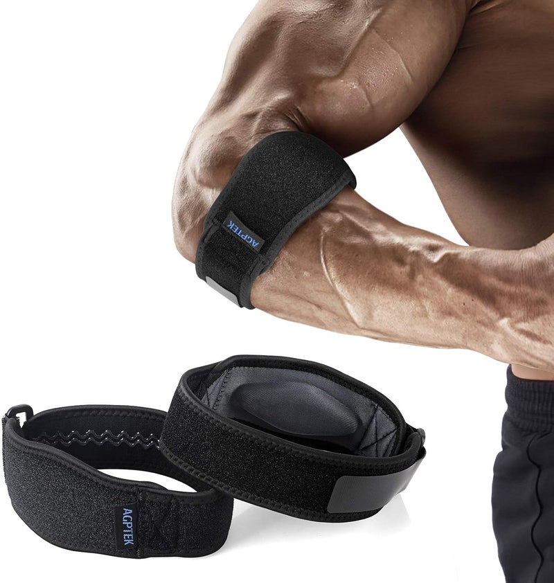 AGPtek Elbow Brace for Tendonitis and Tennis Elbow 2 Pack, Tennis Golfers Elbow Support Arm Band Pain Relief Elbow Wrap Weightlifting Elbow Strap with Compression Pad for Men & Women, Grey - Image 1