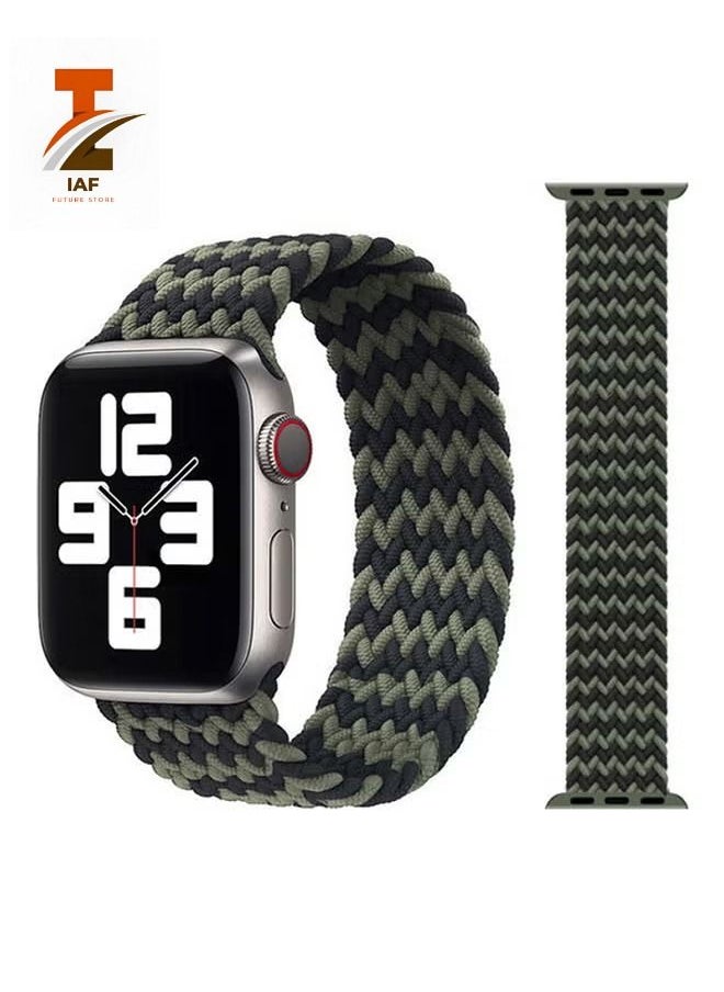 IAF - Replacement Braided Solo Loop Apple Watch Band for 41/40/38 mm Medium Black/Green - Image 1