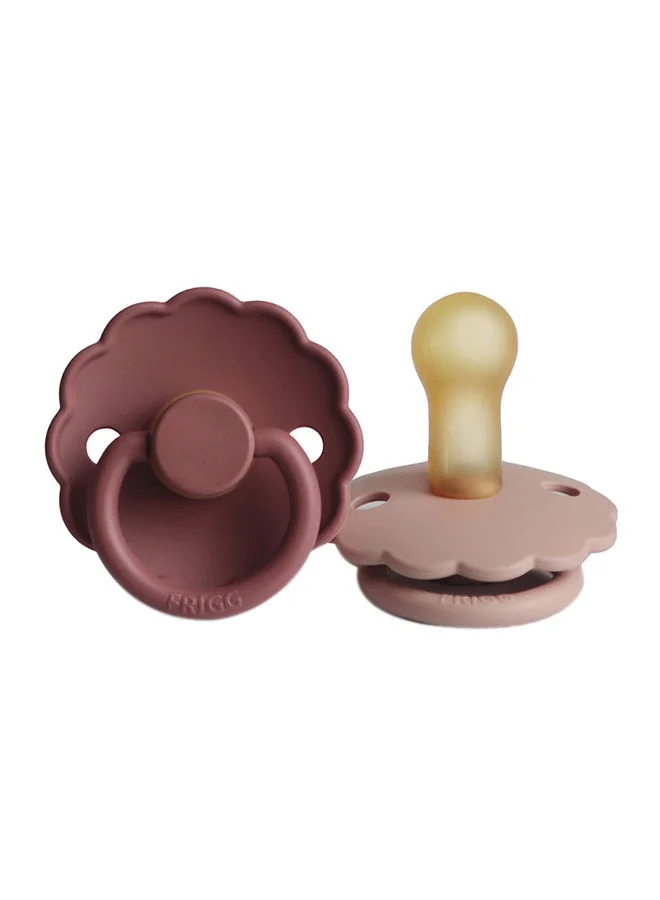 FRIGG Daisy Latex Baby Pacifier, 6-18 Months, Pack of 2, Size 2 - Blush/Woodchuck
