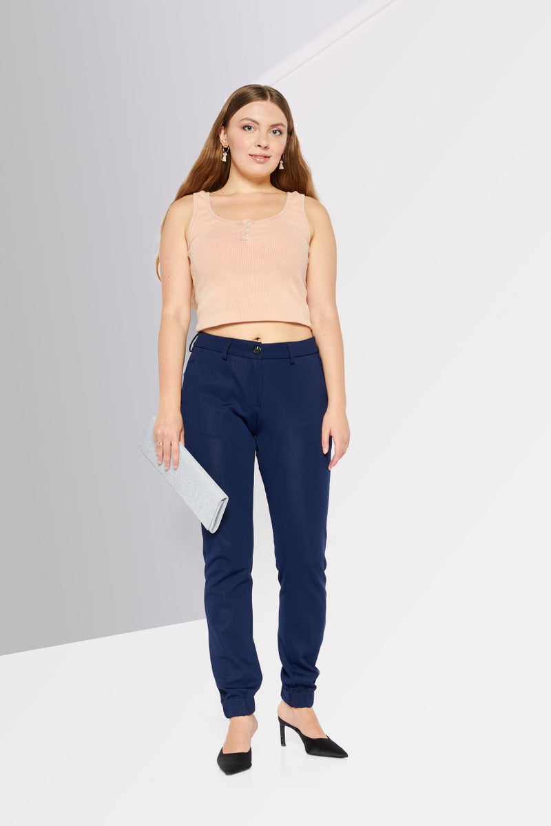 Scuderia Ferrari Women Slim Fit Solid Sweatpants, Navy - Image 2