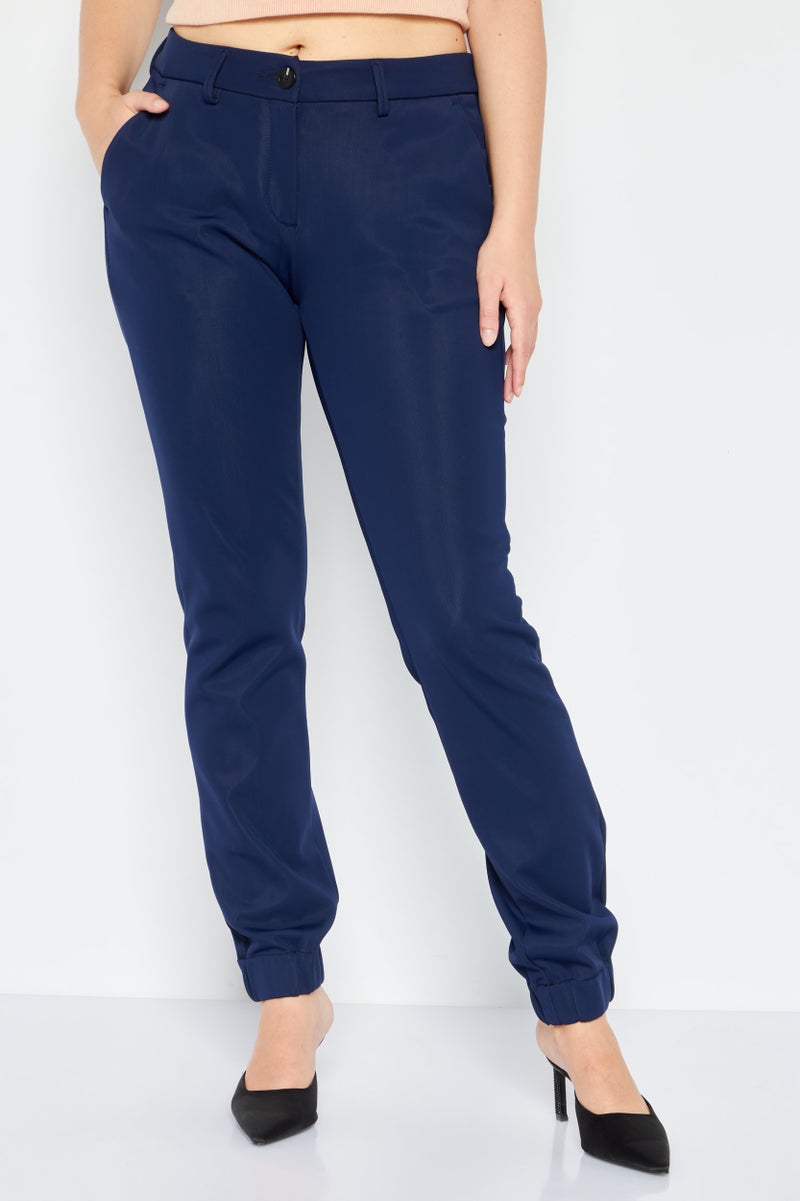 Scuderia Ferrari Women Slim Fit Solid Sweatpants, Navy - Image 1