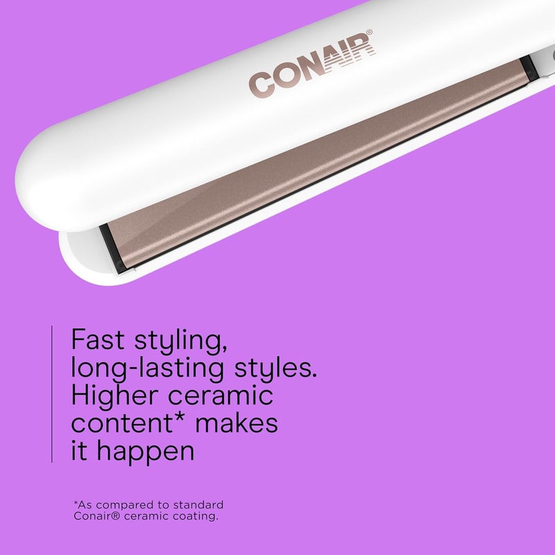 CONAIR Double Ceramic Flat Iron, 1-Inch Flat Iron Hair Straightener with Claw Clip, 5 Heat Settings, Extra-Long Floating Plates, White - Image 3