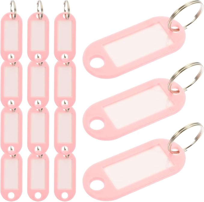 Pink Color Coded Luggage Key Tags 15pcs Flexible Key Ring Labels with Window for Easy Identification - Image 1