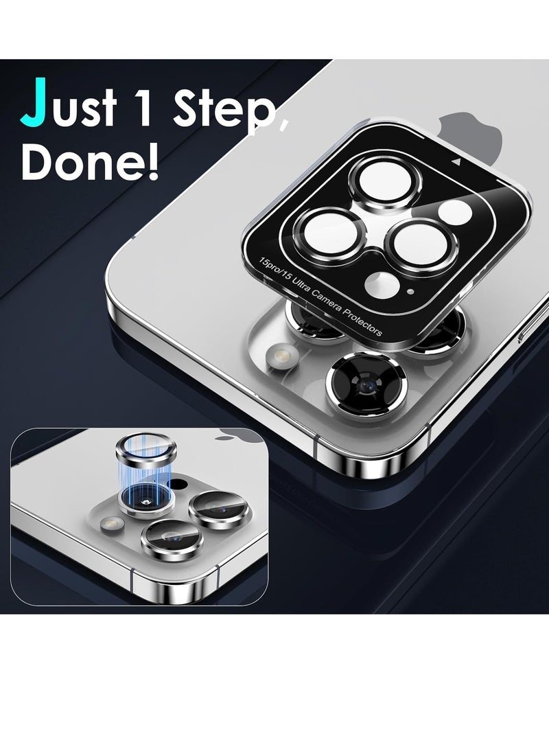 إلترازون iPhone 15 Pro - iPhone 15 Pro Max Camera Lens Protector, 9H Tempered Glass Camera Cover Screen Protector Metal Individual Ring for iPhone 15Pro 6.1 inch iPhone 15 ProMax 6.7 inch (White Titanium) - Image 2