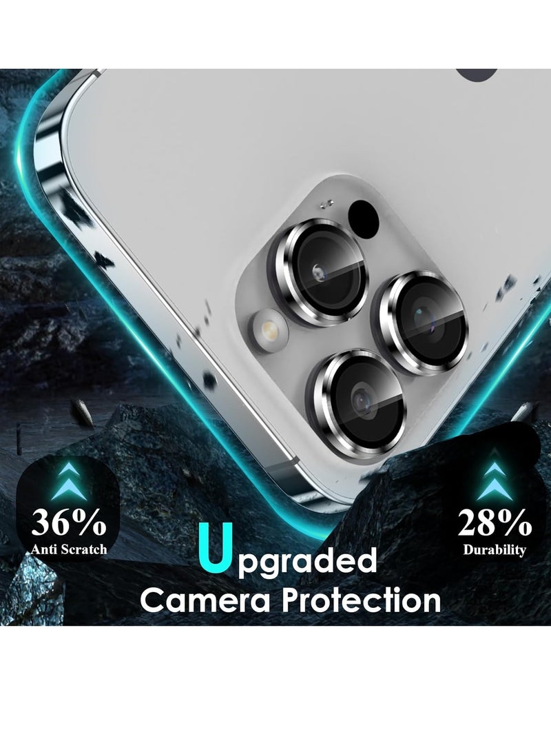 إلترازون iPhone 15 Pro - iPhone 15 Pro Max Camera Lens Protector, 9H Tempered Glass Camera Cover Screen Protector Metal Individual Ring for iPhone 15Pro 6.1 inch iPhone 15 ProMax 6.7 inch (White Titanium) - Image 3