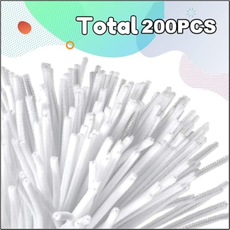 200 قطعة من جذع شانيل لتنظيف الأنابيب، مجموعة ألوان ثابتة لديكورات الأعمال الفنية اليدوية، سيقان بيضاء - Image 3