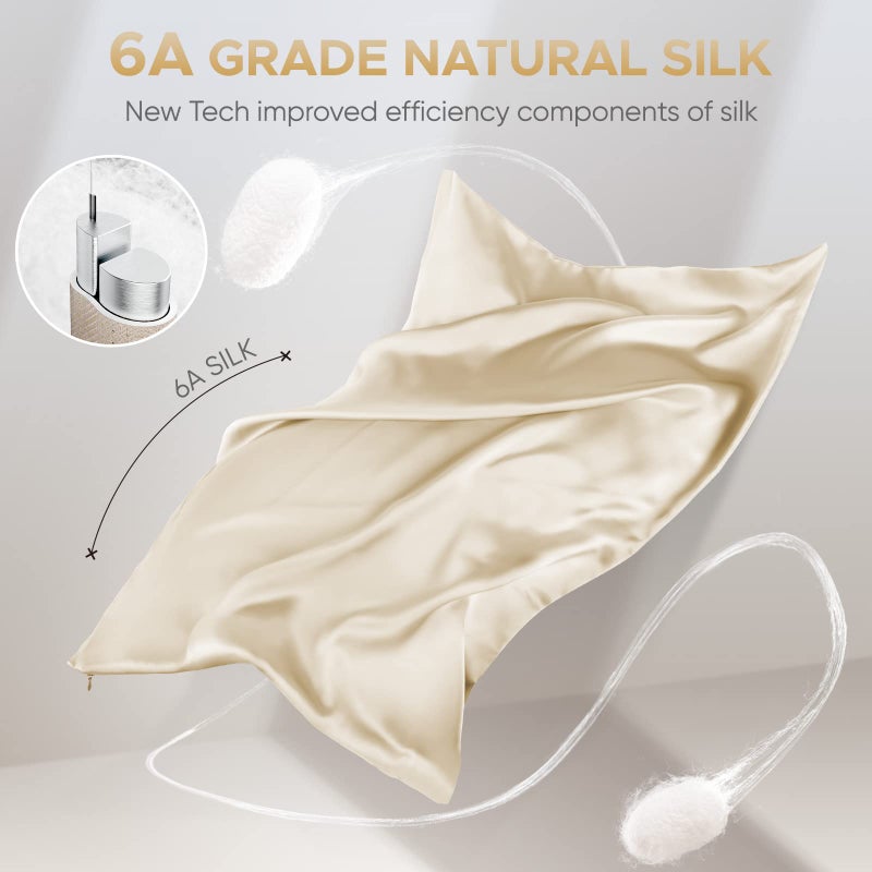 CAAIR 100% Pure Mulberry Silk Pillowcase for Hair and Skin - Allergen Resistant Dual Sides 600 Thread Count Silk Bed Pillow Cases with Hidden Zipper 1pc Queen Size Champagne - Image 3