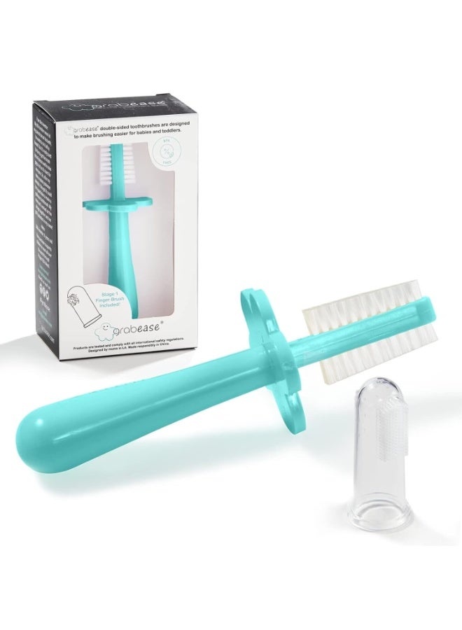 GRABEASE Double Sided Toothbrush – Baby Toothbrush for 6 Months to 4 Years Old with Soft Bristles – BPA-Free Toddler Toothbrush with Anti-Choke Guard – Includes Free Finger Brush, Teal