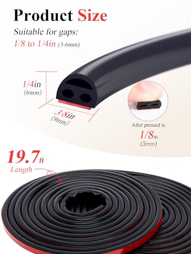 SUNMON Silicone Weather Stripping - 19.7 Feet Door Seal for Soundproofing, Self-Adhesive Backing, Abrasion Resistant, for Doors & Windows (Black) - Image 3