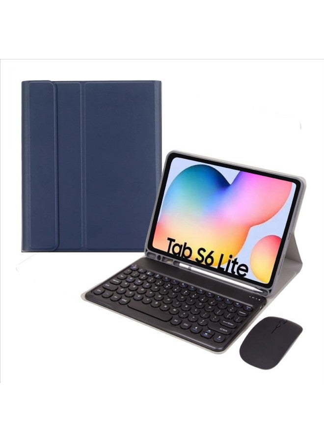 Digital Computer/tablet Protective Case Tablet Cover Shockproof Waterproof Dustproof-Color:Dark Blue Leather Case + Black Round Key Cap Keyboard + Charging Bluetooth Mouse-Applicable Model:Samsung-S6 Lite 2024 - Image 1