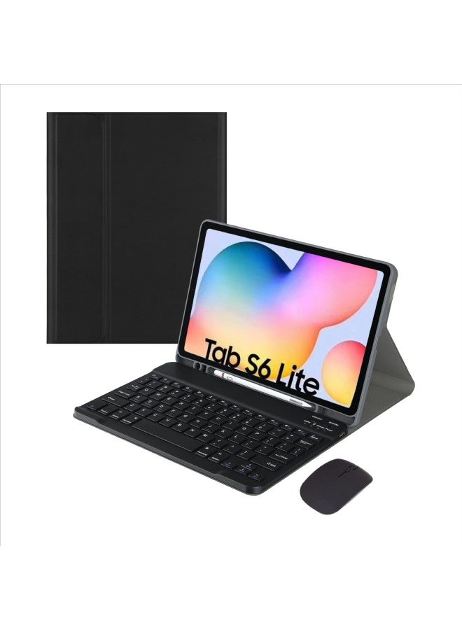 Digital Computer/tablet Protective Case Tablet Cover Shockproof Waterproof Dustproof-Color:Dark Blue Leather Case + Black Round Key Cap Keyboard + Charging Bluetooth Mouse-Applicable Model:Samsung-S6 Lite 2024 - Image 3