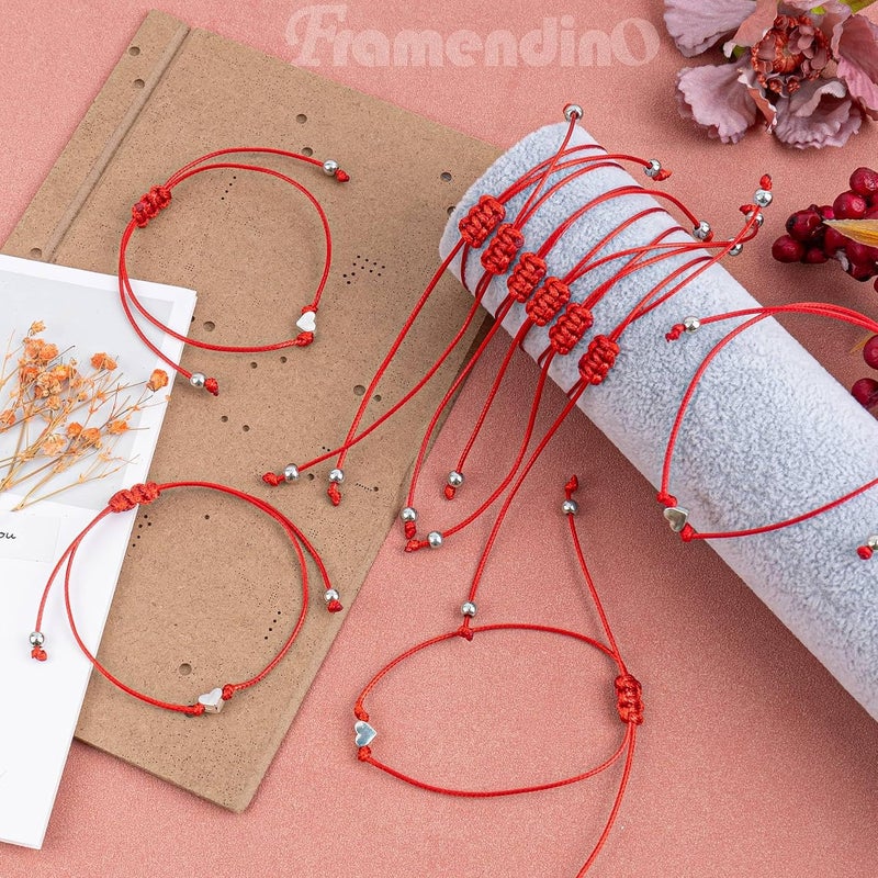 فريميندينو فراميندينو، 30 عبوة من أساور حمراء قابلة للتعديل على شكل قلب مصنوعة يدويًا من حبل الشمع المضفر المتطابق - Image 5