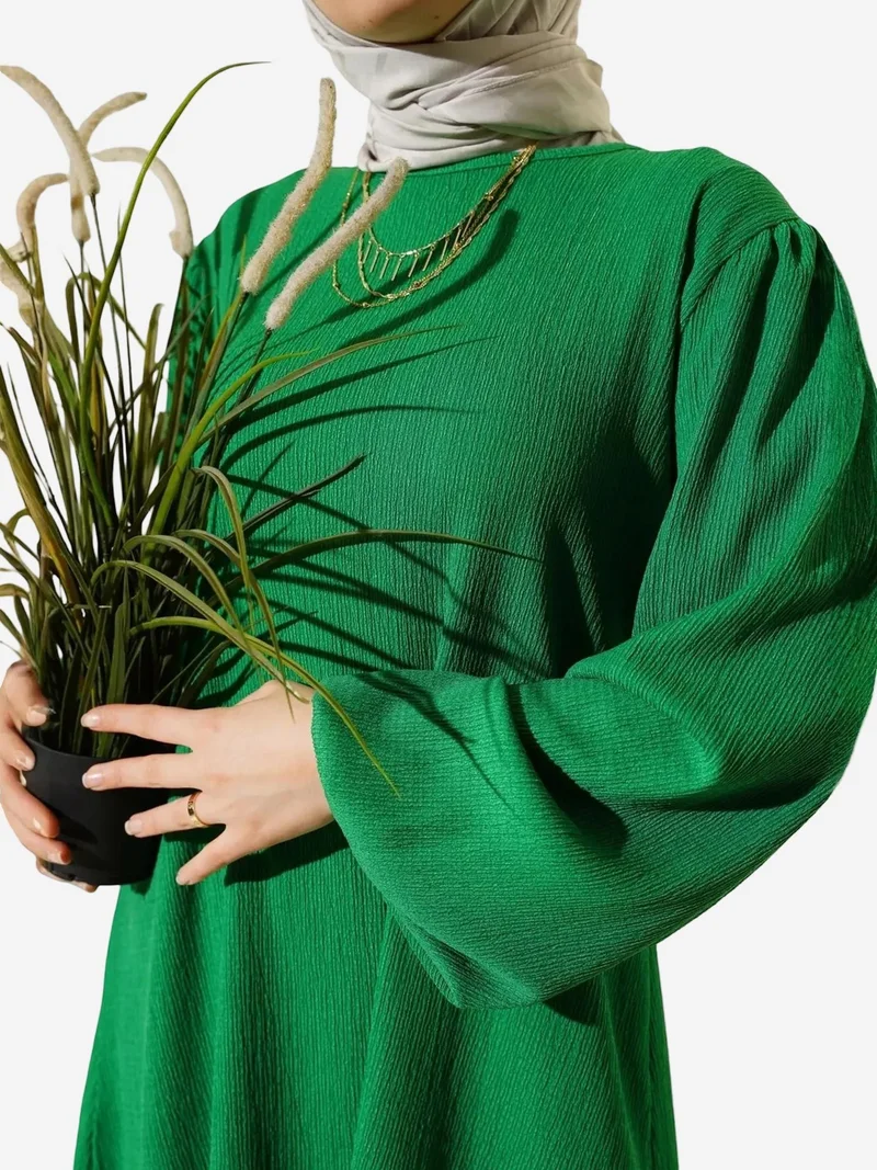 Big Dart Green BDART Textured Long Sleeve Tunic and Wide Leg Pants Set for Women | Best Price UAE