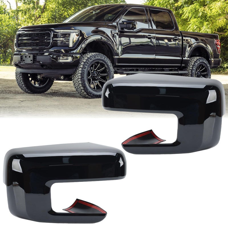 MOFOAP Replacement Side Mirror Cover Caps Compatible with 2021-2024 2025 Ford F150 F-150 Pickup Mirror Cap With Turn Signal Light (Black) Left and Right - Image 1