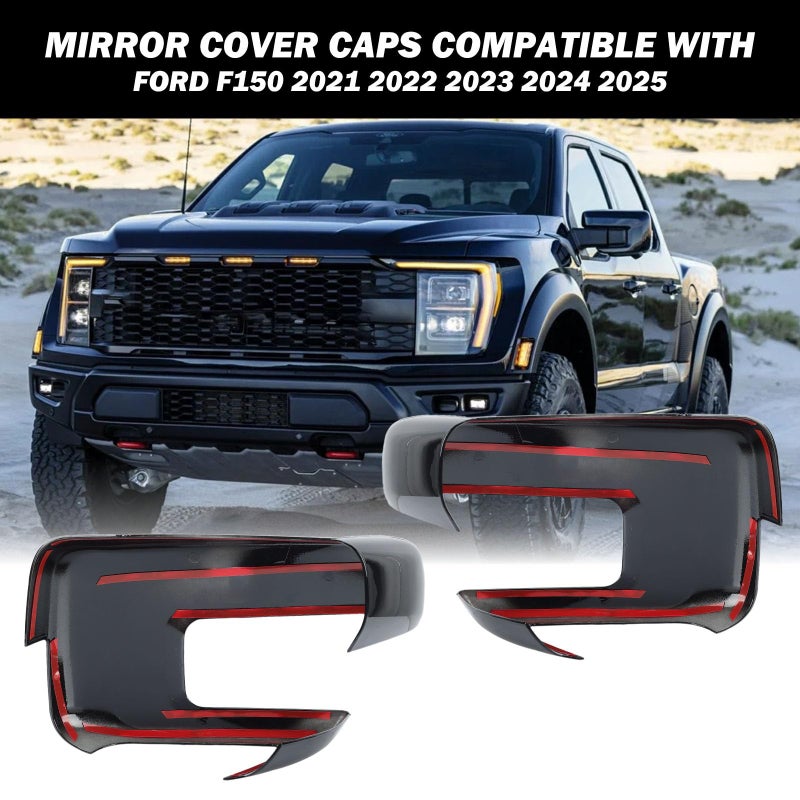 MOFOAP Replacement Side Mirror Cover Caps Compatible with 2021-2024 2025 Ford F150 F-150 Pickup Mirror Cap With Turn Signal Light (Black) Left and Right - Image 3