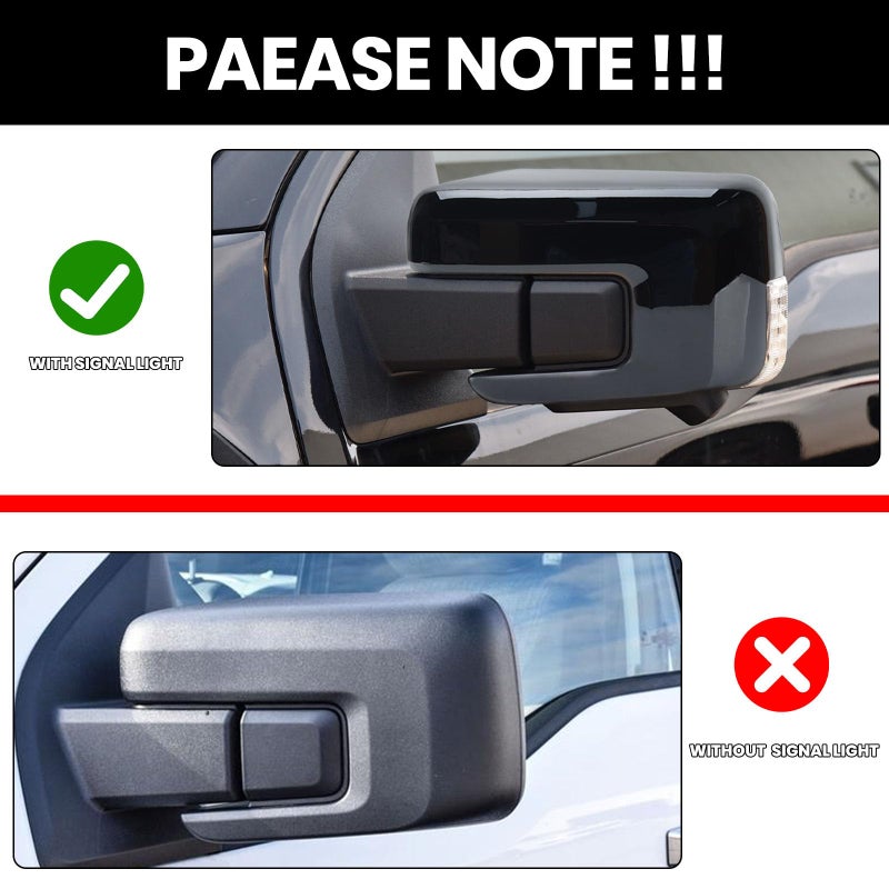 MOFOAP Replacement Side Mirror Cover Caps Compatible with 2021-2024 2025 Ford F150 F-150 Pickup Mirror Cap With Turn Signal Light (Black) Left and Right - Image 2