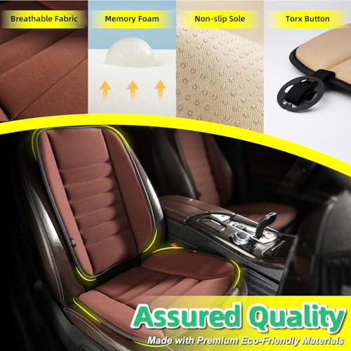 kingphenix Car Seat Cushion with Back Support Pillow: Enhanced Comfort Memory Foam Design for Pain Relief, Ideal for Drivers and Office Use - Ergonomic Lumbar Comfort for Long Sitting - Brown - Image 3