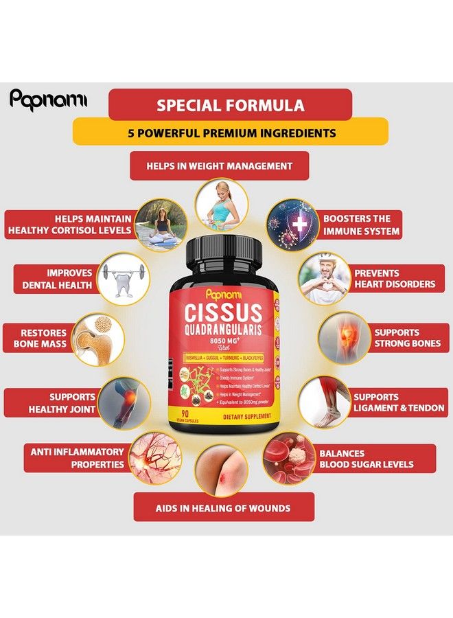 Super Cissus Quadrangularis Extract Capsules Equivalent To 8050Mg With Boswellia Guggul Turmeric Pepper ; 3 Months Supply